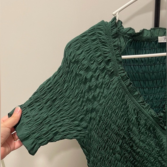 Polagram Smocked Ruffle Forest Green Midi Dress - Picture 5 of 5